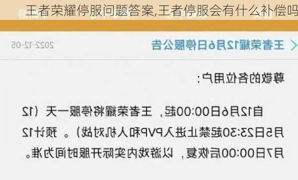 王者荣耀停服问题答案,王者停服会有什么补偿吗