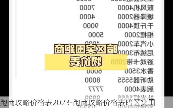 跑商攻略价格表2023-跑商攻略价格表暗区突围